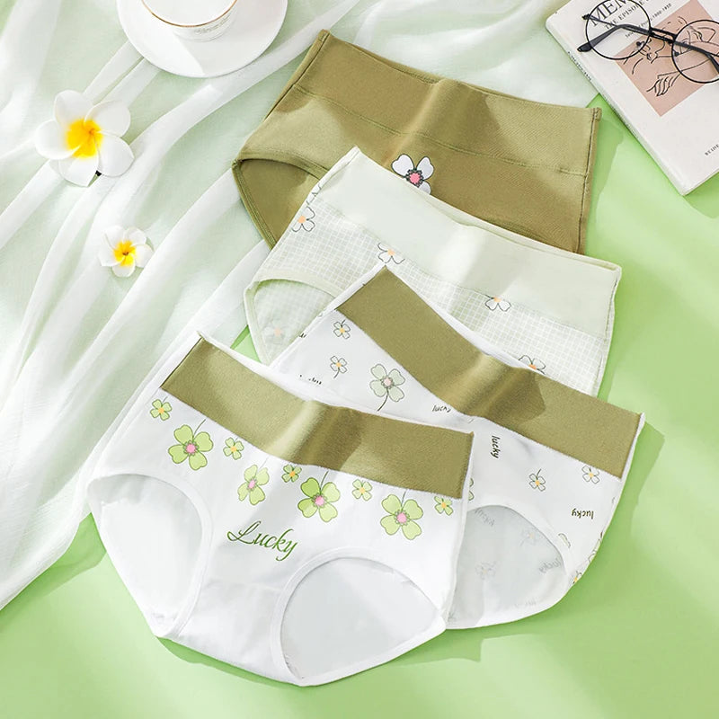 4Pcs Cotton Women Panties High Waist Body Shaper Underwear Print Ladies Briefs Plus Size Sexy Panty Breathable Female Lingerie