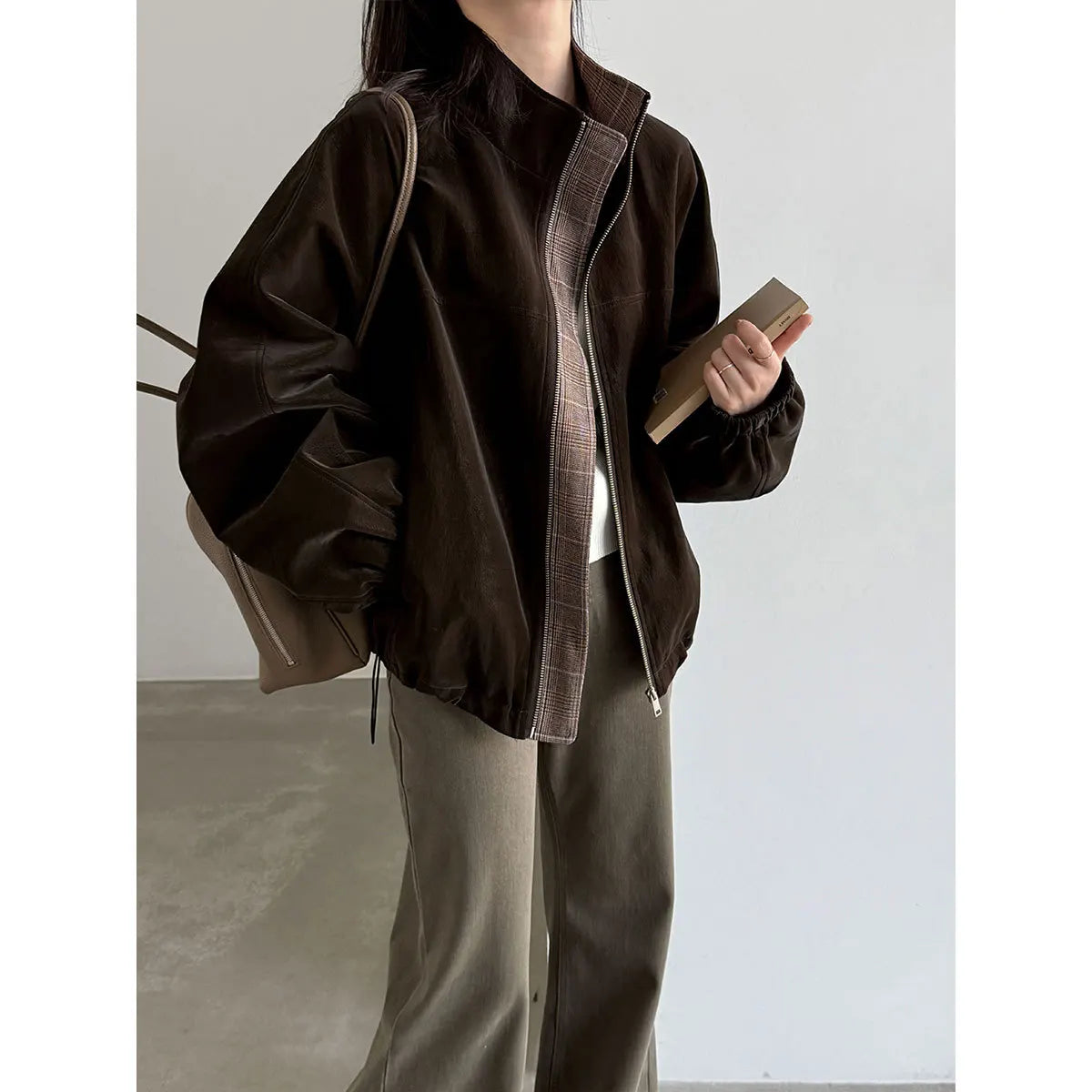 Women Suede Pu Leather Cool Jacket Coat Fashion Classic Brown Color Jacket Femme Casaco Abrigo Streetwear