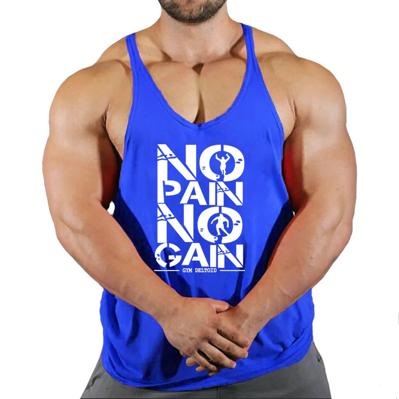Hot Sale Gym Cotton Singlets Canotte Bodybuilding Stringer Tank Top NO PANI NO GAIN Fitness Shirt Muscle Guys Sleeveless Tanktop