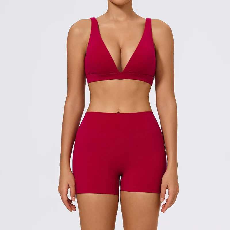Hearuisavy Summer 2Pcs Women Sports Suit High Impact Push-Up Sports Bra Gym Yoga Tops Underwear High Waist Stretch Fitness Pants - ATFH