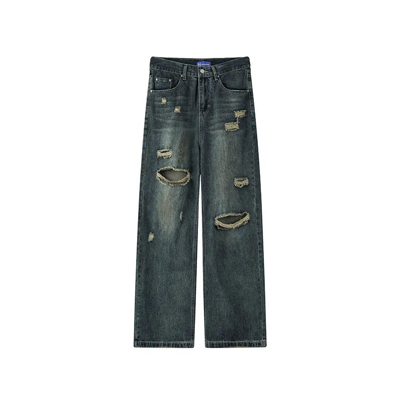 NEW Baggy jeans man Frayed Damaged Hole Baggy Wide Leg Jeans for Men and Women Streetwear Casual Ropa Hombre Denim Trousers ATFH