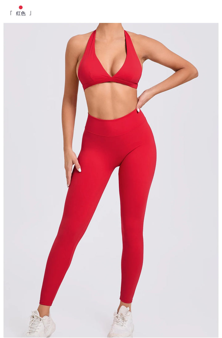 Workout Set for Women Quick Dry Yoga Outfit Seamless Sports Bra High Waist Gym Leggings with Pockets Running Fitness - ATFH