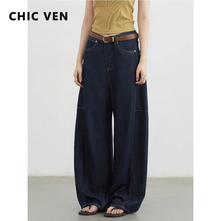 CHIC VEN Women's Jeans Loose Casual New High Waist Split Female Wide Leg Denim Pants  Spring Autumn 2025 ATFH
