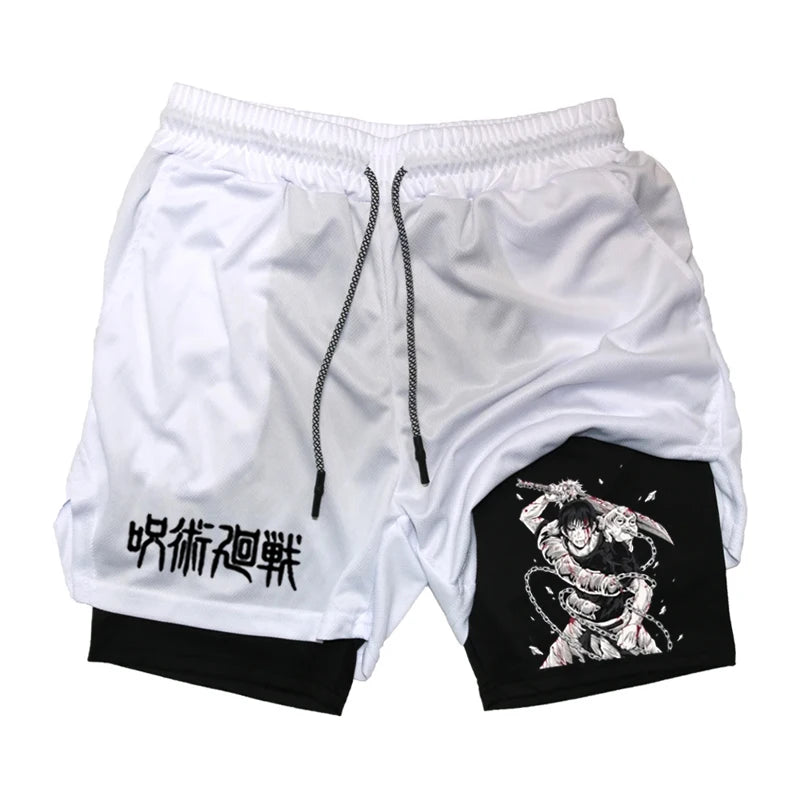 Anime Performance Shorts Toji Printed Men GYM Casual Sports Shorts Workout Running Mesh 2 In 1 Sport  Pants