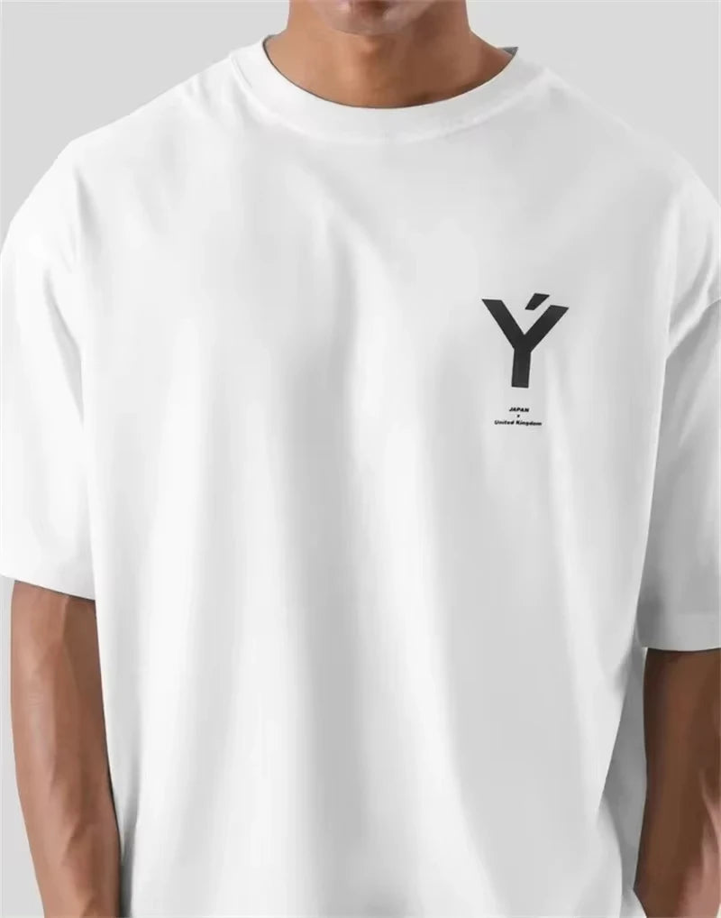 ONE POINT LYFT Print Big T Shirt Men Running Sport Gym Fitness Training Oversize 100% Cotton T-shirt Mens Bodybuilding Tee Tops ATFH