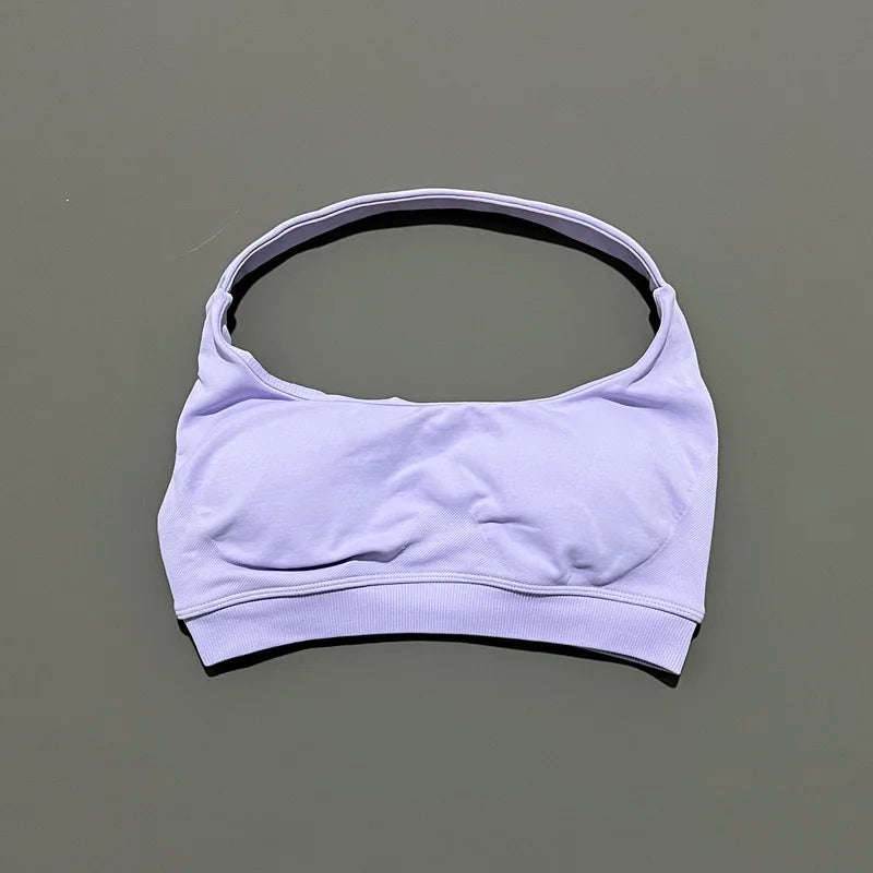 Histello Sports Bra Women Seamless Halter Clothes Neck Strap Padded Yoga Top Gym Backless Bra Running Sportswear Workout Tops - ATFH