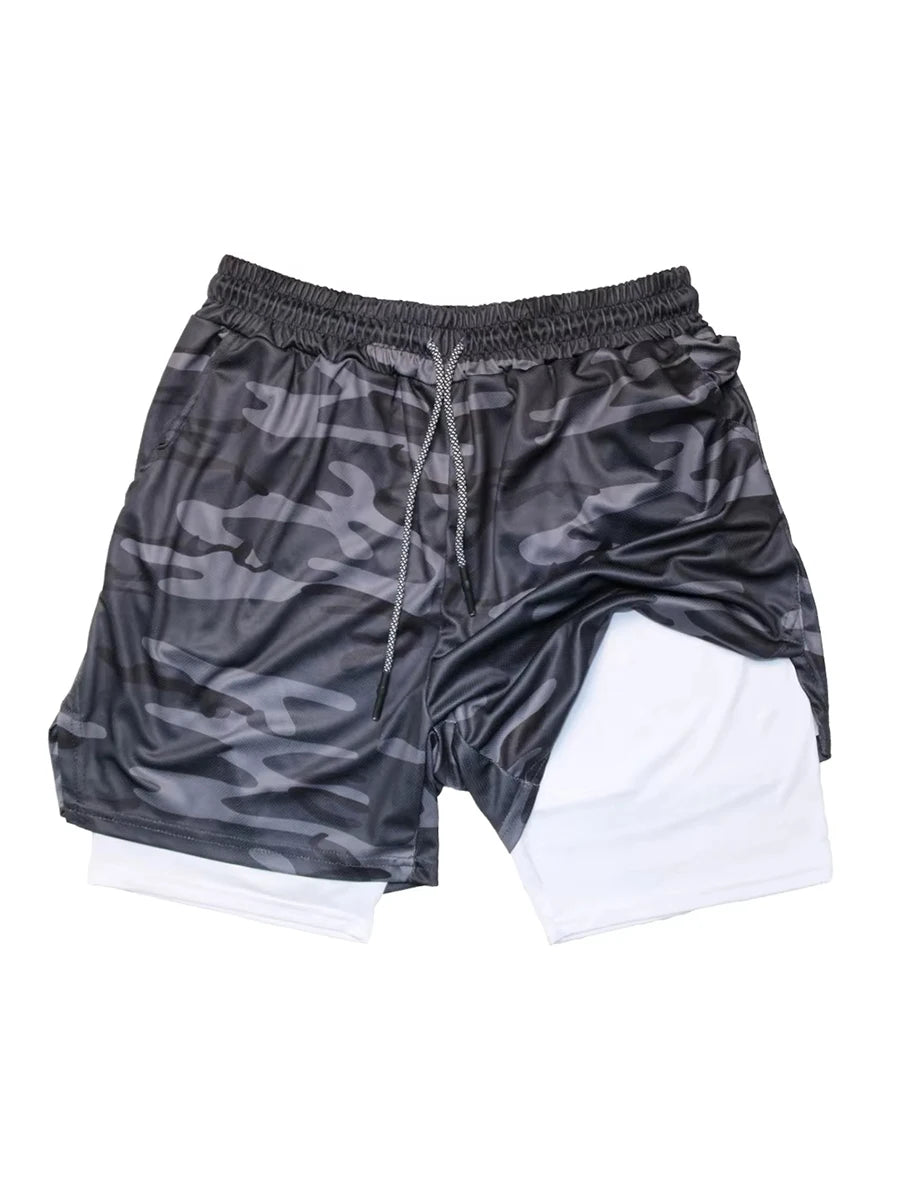 Men's Double Layer Fitness Shorts Men Gym Training 2 in 1 Sports Quick Dry Workout Jogging Deck Summer