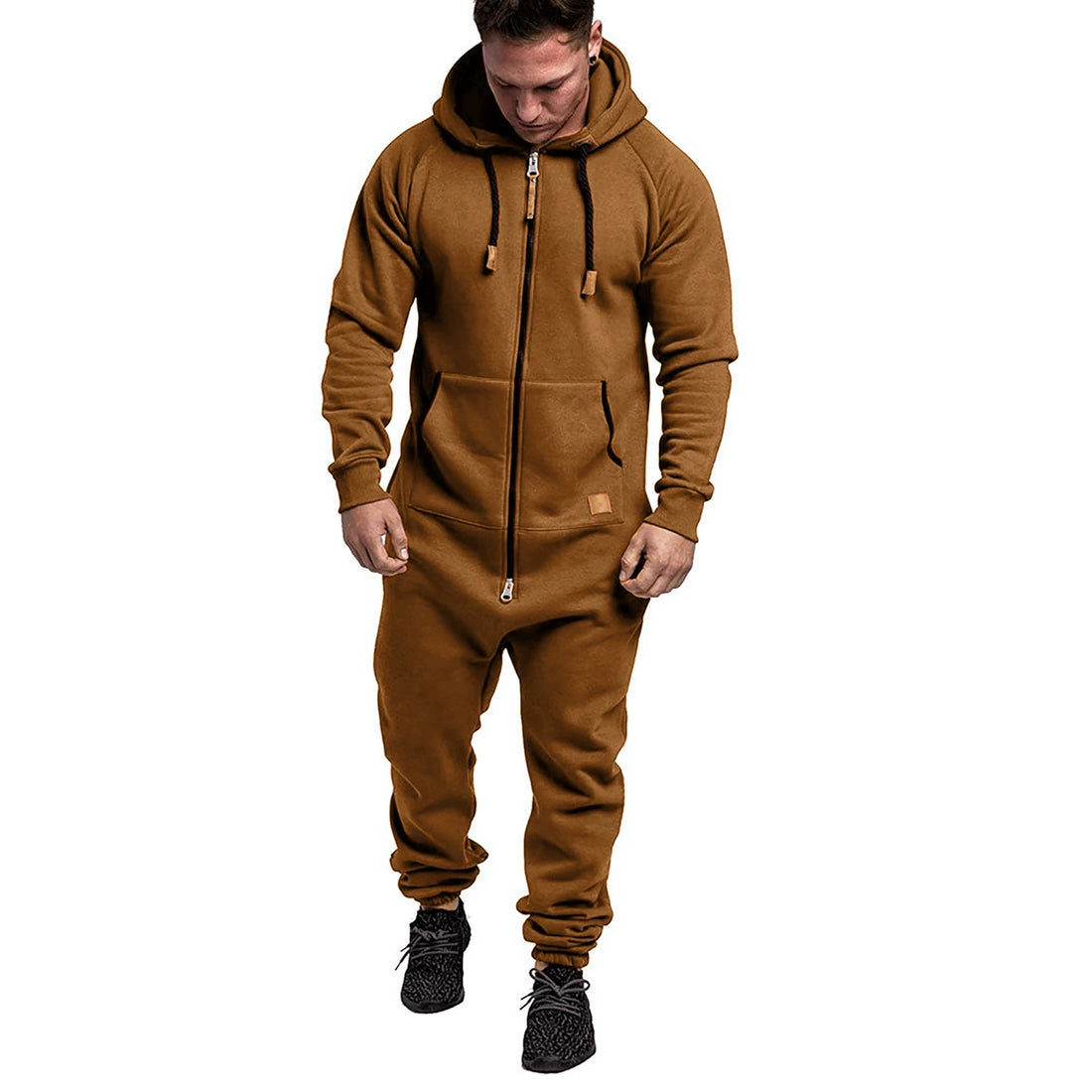 New Custom Design Jumpsuit Pajamas Long-sleeved sports pants solid color splicing casual sweater men's zipper hoodie - ATFH