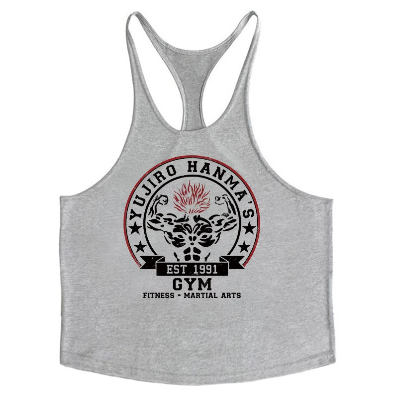 Anime Baki Hanma Print Stringer Tank Top for Men Y-Back Vest Muscle Training Undershirt Athletic Tops Gym Workout Bodybuilding
