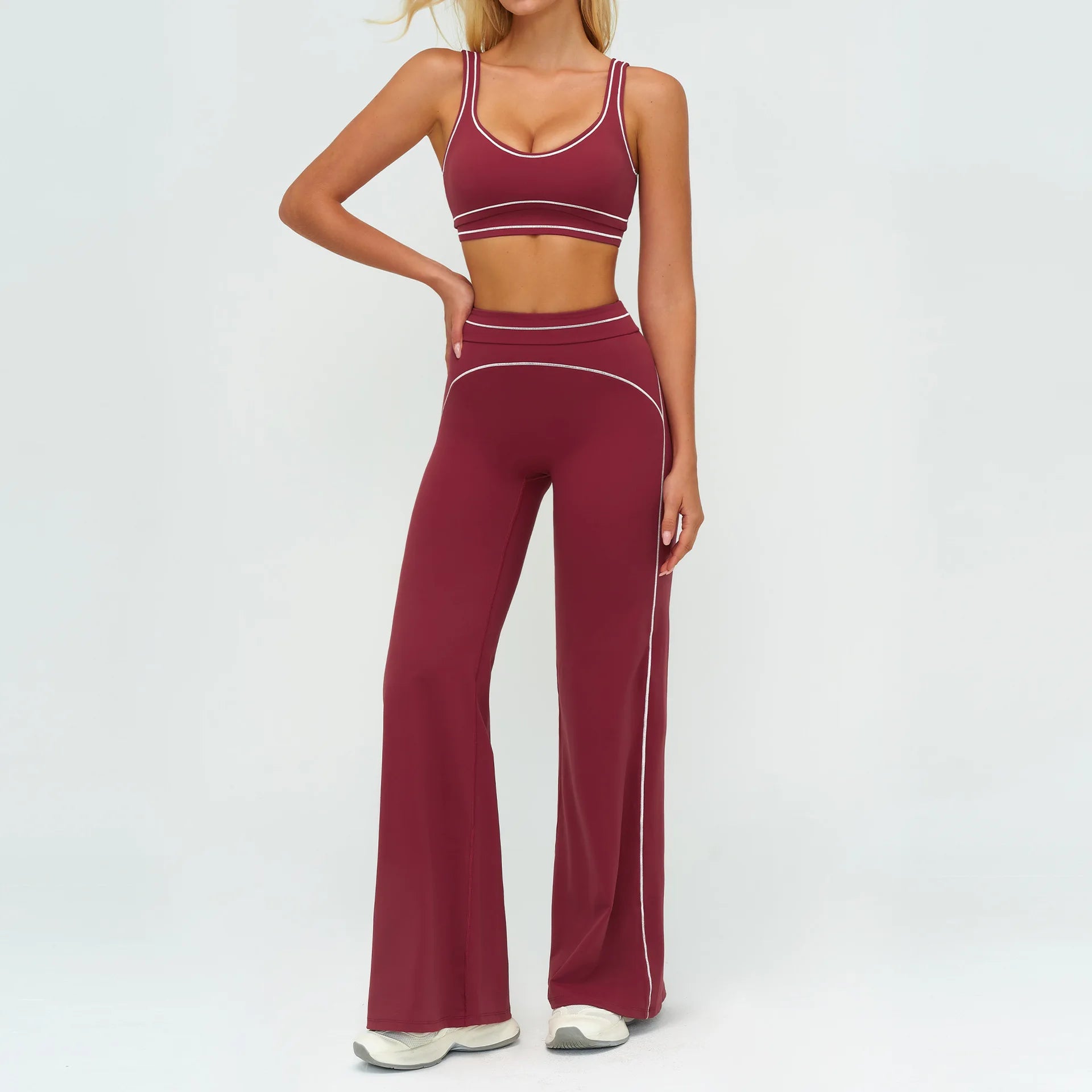 2PCS Yoga Set Gym Clothes Outdoor Sports Outfits Women Tracksuit Gym Fitness Suits Workout Long Sleeved Flared Pants Sportswear - ATFH