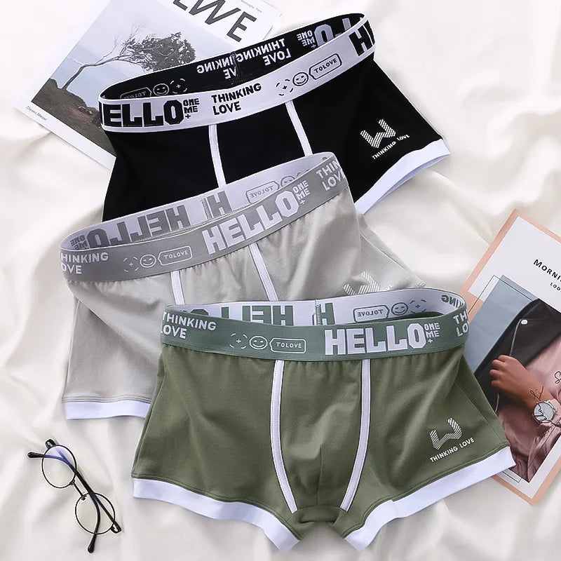 Men Cotton Boxer Shorts Panties Underwear Breathable Soft Letter Belt Men Boxer Fashion Sports Mid-waist Four Corner Pants