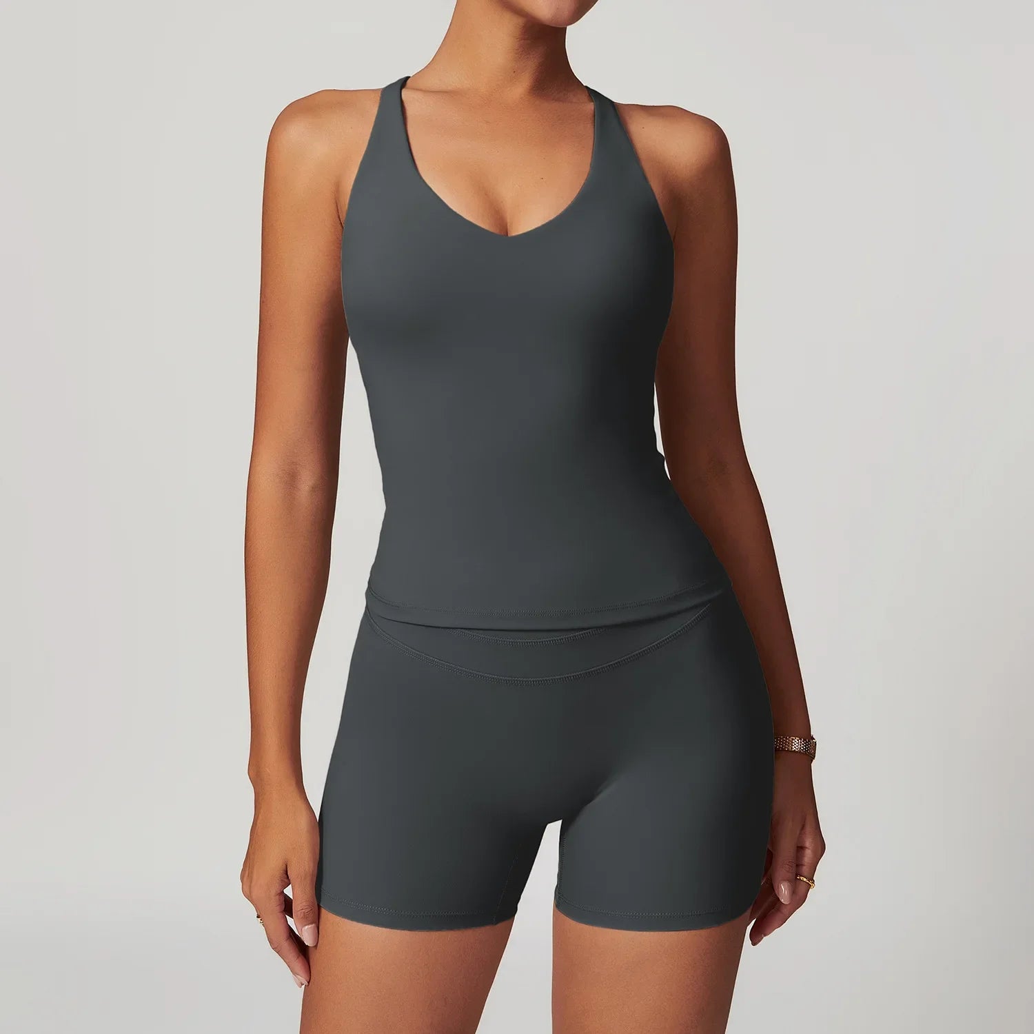 Sports Vest + Shorts 2PCS Set Gym Workout Leggings Yoga Sets Sportswear Women Fitness Outfit Running Bra Sets Womens Yoga Suit - ATFH