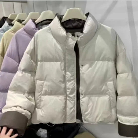 Trendy Winter Warm Jacket Women's Patchwork Short Coat Parkas Luxury Design Clothing Long Sleeve Zipper Outerwear Puffer Jacket ATFH