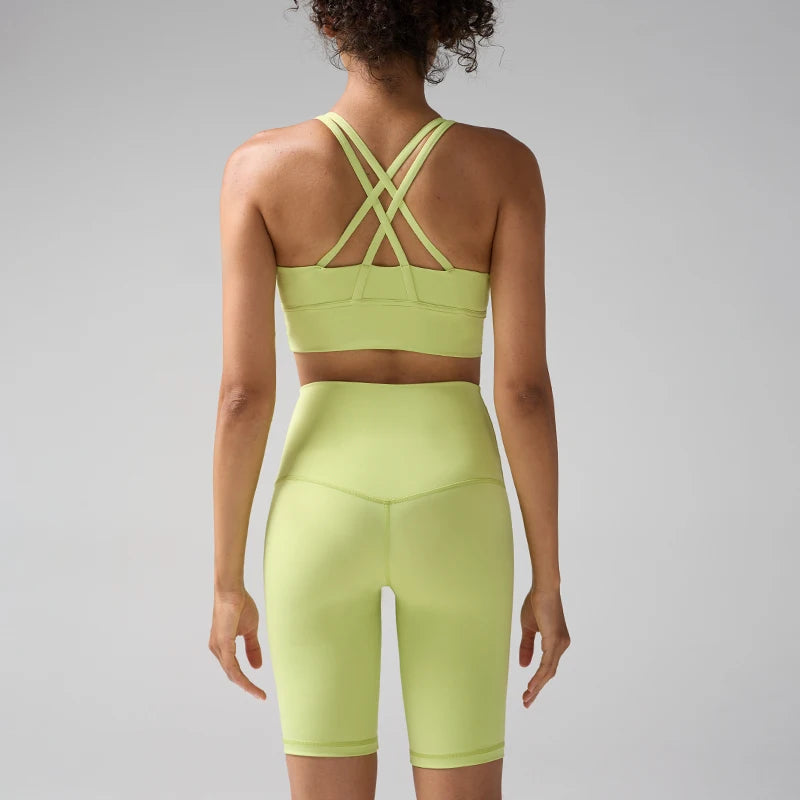 Women's 2 Piece Yoga Gym Sports Clothes Set Cross Back Bra Top with High Waist Shorts Fitness Running Workout Tracksuit - ATFH