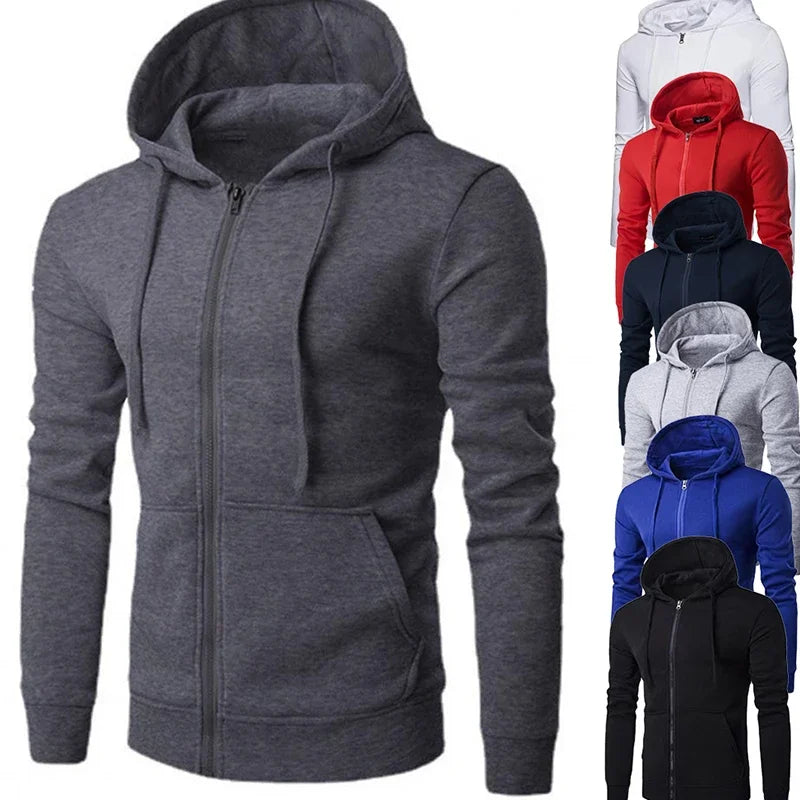 Men's Fashion Fleece Zipper Sweatshirt Loose Casual Hoodie for Spring Autumn - ATFH