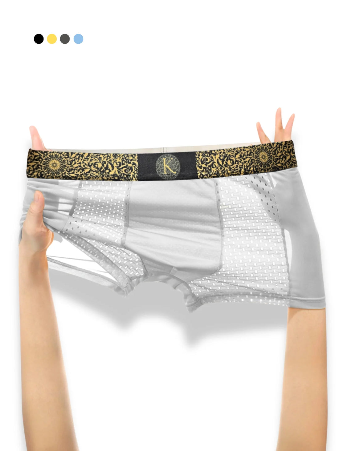 1PC Mesh Ice Silk Boxer Shorts Men's Underwear Underpants Luxury Boys Retro Panties Bamboo Lingerie Plus Size Gold Black Print