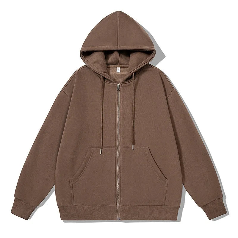 Zipper Hoodies Autumn Winter Men's New Long Sleeve Hooded Sweatshirt Fashion Casual Male Outfit Sportwear Loose Fit Clothes - ATFH