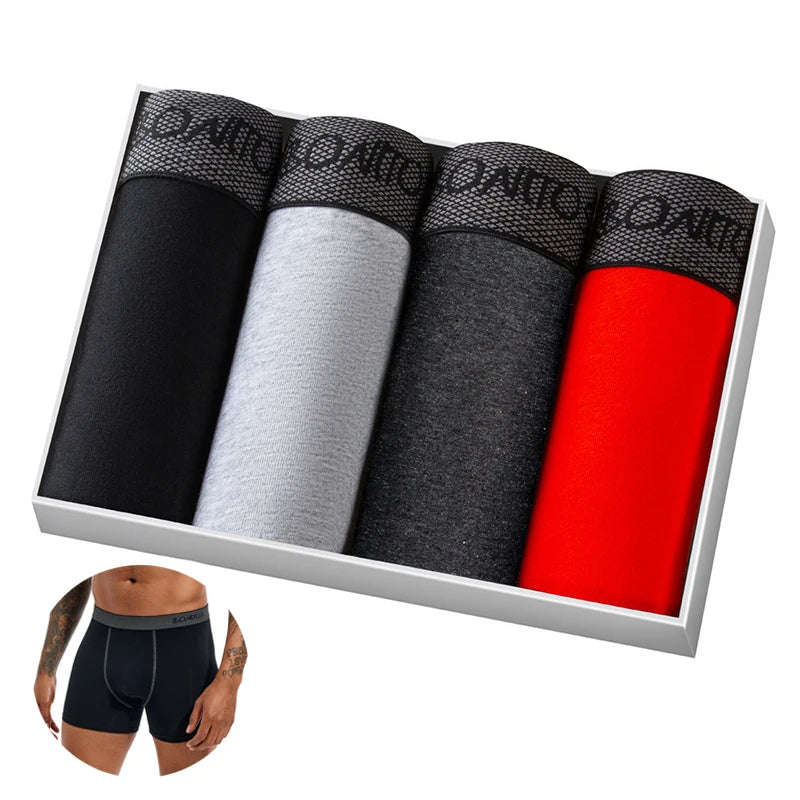 4pcs/pack Boxer Briefs Men's Panties Letter Man Underwear Solid Color Cotton Men Underpants Sexy Undrewear Shorts BONITOS Brand