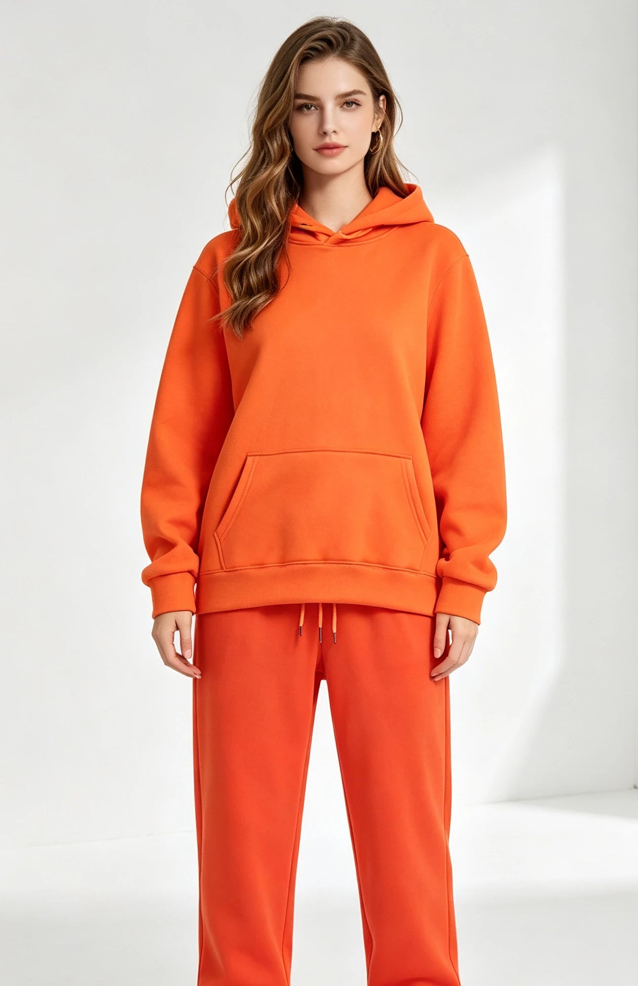 Autumn and Winter Casual Daily Women's Two-Piece Sports Suit Solid Color Hooded Sweat Loose Drawstring Pants Home Clothes