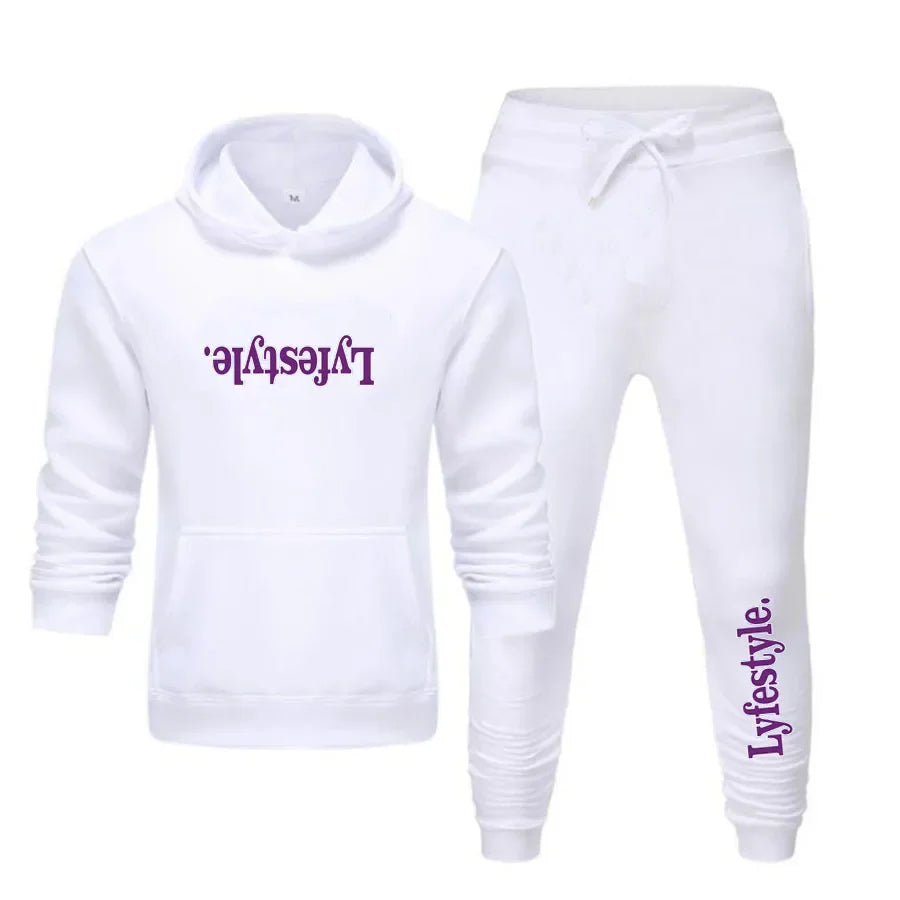 2026 autumn men's and women's trend loose hoodie set inverted print fashion two-piece fitness hoodie pants - ATFH