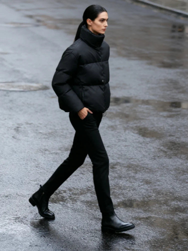 Winter Casual Cotton Coats Women's Stand Collar Zipper Long Sleeve Warm Short Outerwear Ladies Windproof Commuter Jackets ATFH