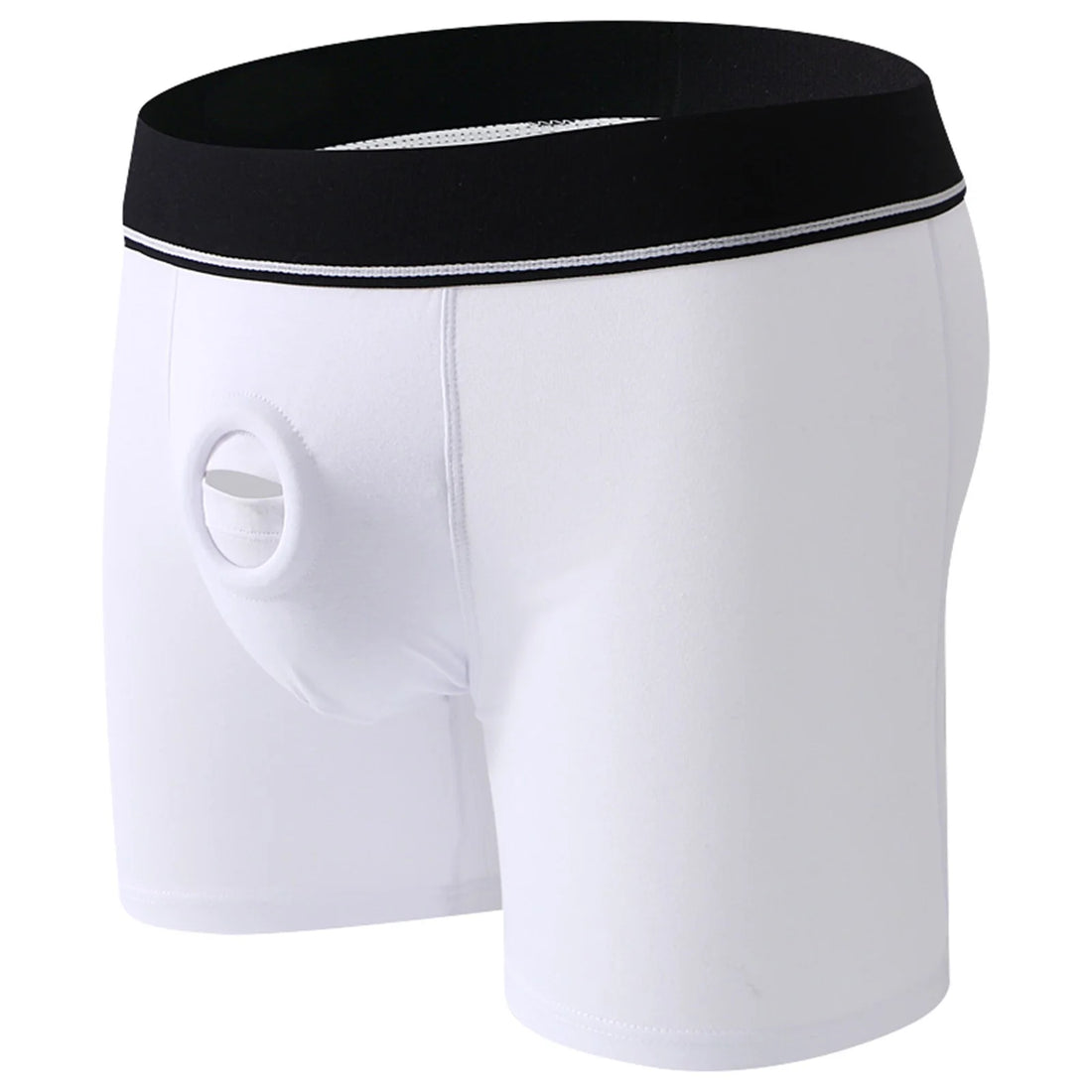 Cock Ring Men Sexy Jock Hole Boxers Cockring Man Shorts Underwear Cotton Panties Open Pouch Underpants Long Boxershorts