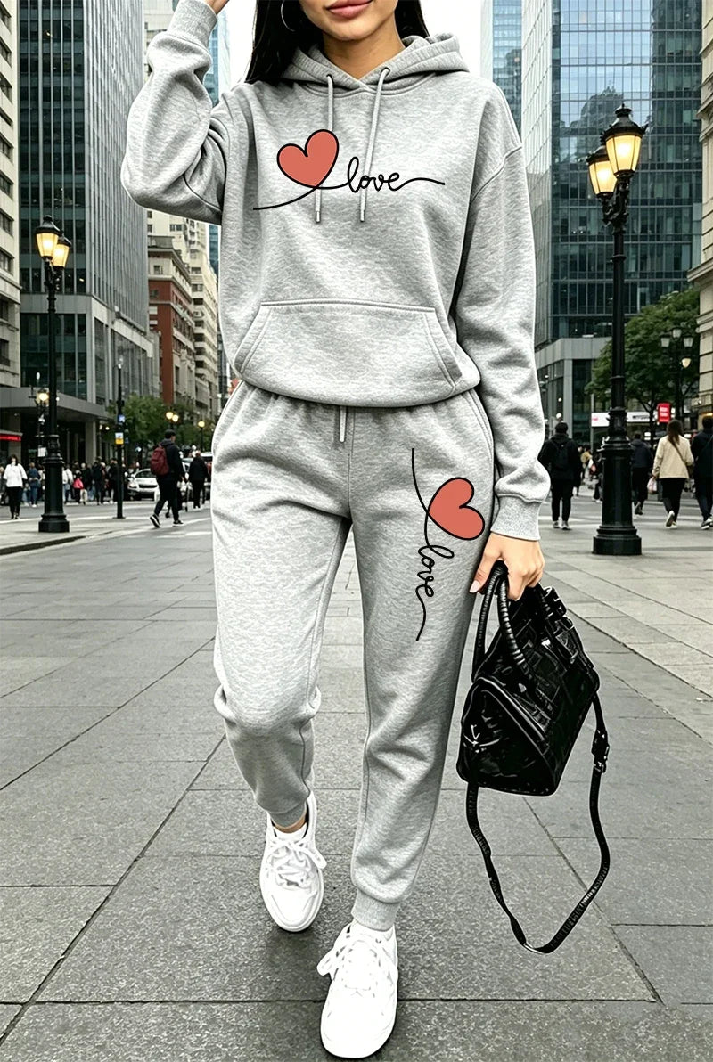 Hot Sales Womens Tracksuit Print Casual Hooded Sweatshirt Sportswear Outdoors Sports Jogging Clothing Autumn Winter Hoodie Pants