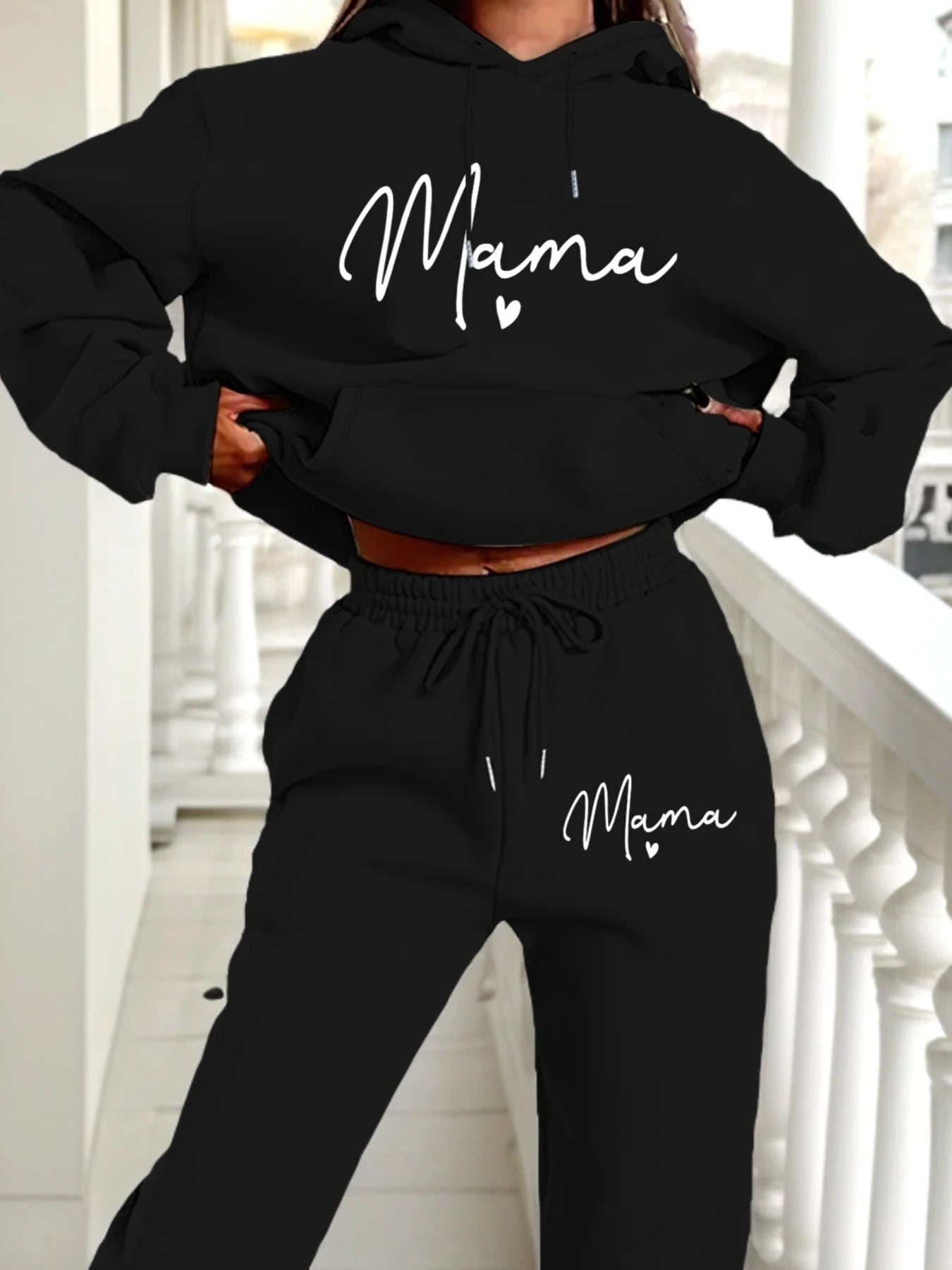 Women's autumn and winter loose hoodie+sweatpants set, hip-hop street casual letter printed fashionable and plush warm clothing