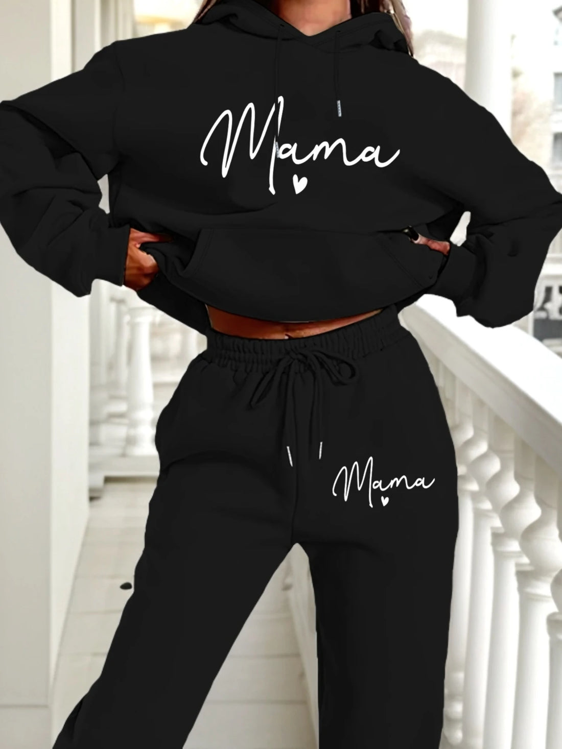 Women's autumn and winter loose hoodie+sweatpants set, hip-hop street casual letter printed fashionable and plush warm clothing