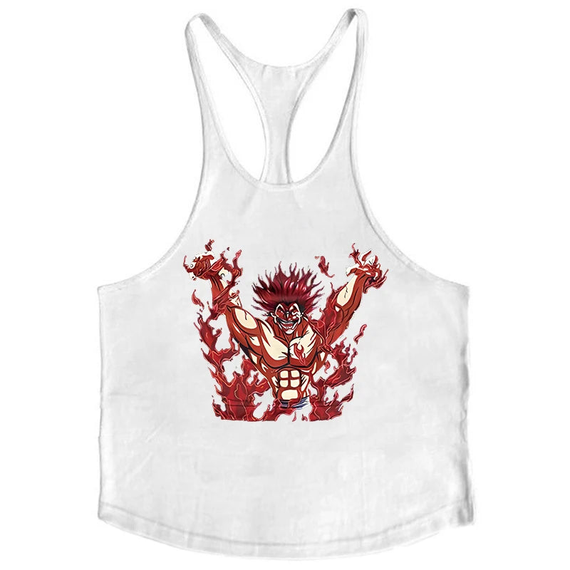 Anime Baki Hanma Print Stringer Tank Top for Men Y-Back Vest Muscle Training Undershirt Athletic Tops Gym Workout Bodybuilding