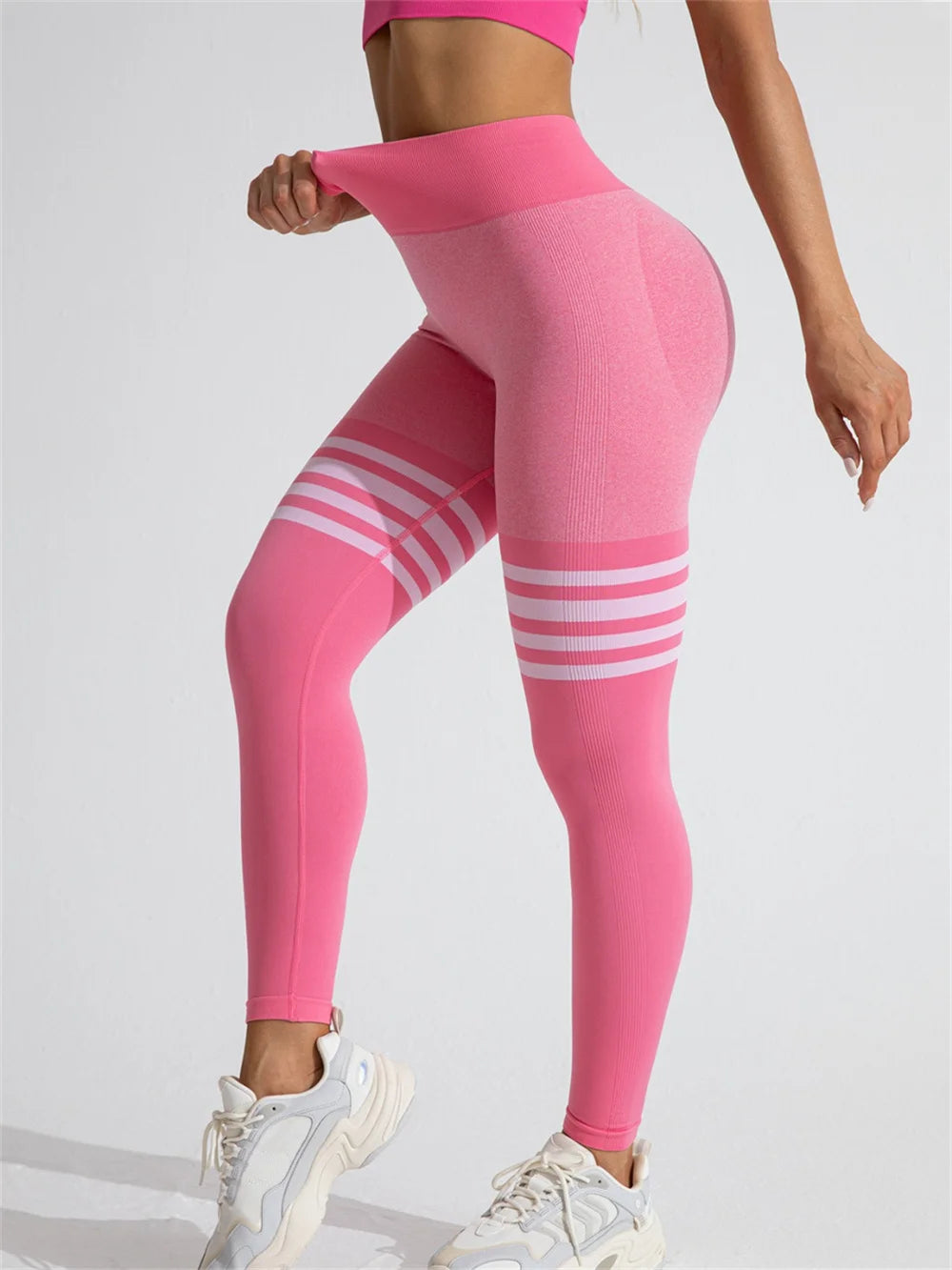 Women Seamless Stripe Yoga Pants High Waist Sexy Tummy Control Scrunch Butt Lifting GYM Workout Leggings Sports Fitness Clothing - ATFH