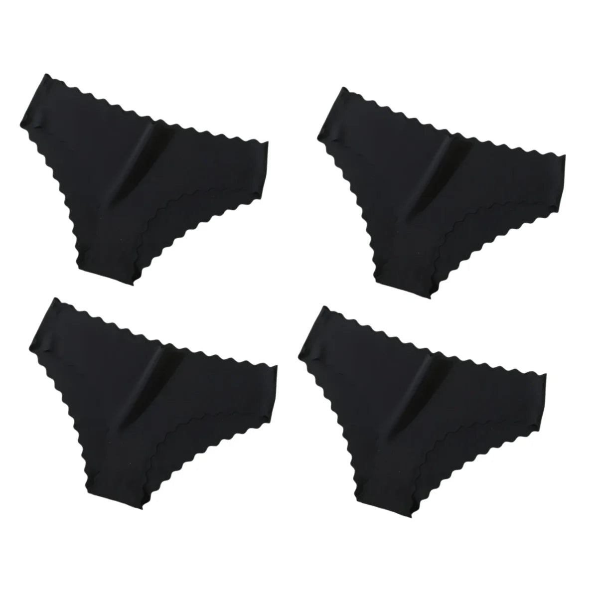 4Pcs/Set Ice Silk Mid-Rise Panties Women's Seamless Briefs Solid No Show Underwear Scalloped Edge Panties Sexy Lingerie XS-XL