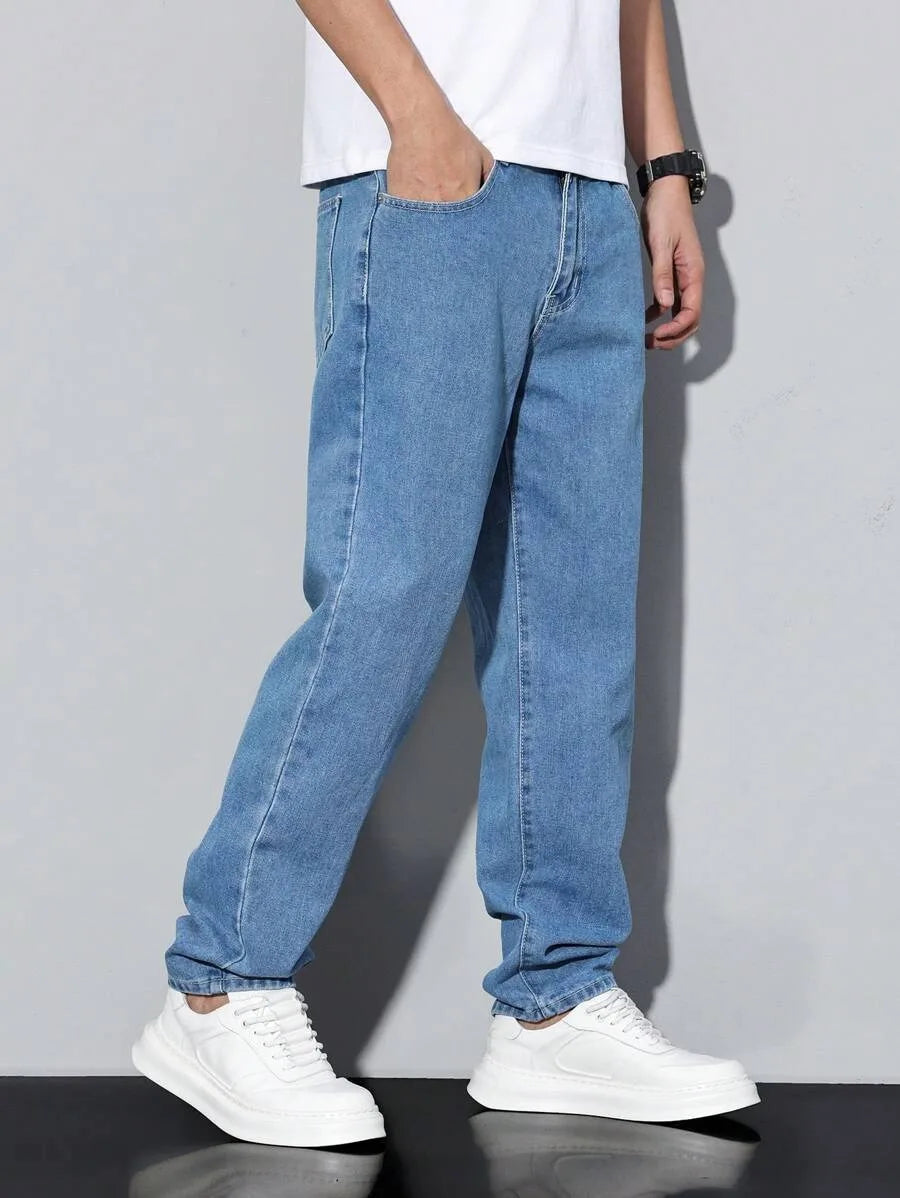 Men's straight-leg skinny jeans, straight and simple design, suitable for daily wear in all seasons ATFH