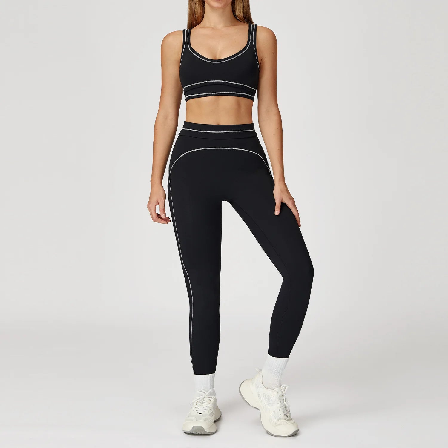 2PCS Yoga Set Gym Clothes Outdoor Sports Outfits Women Tracksuit Gym Fitness Suits Workout Long Sleeved Flared Pants Sportswear - ATFH