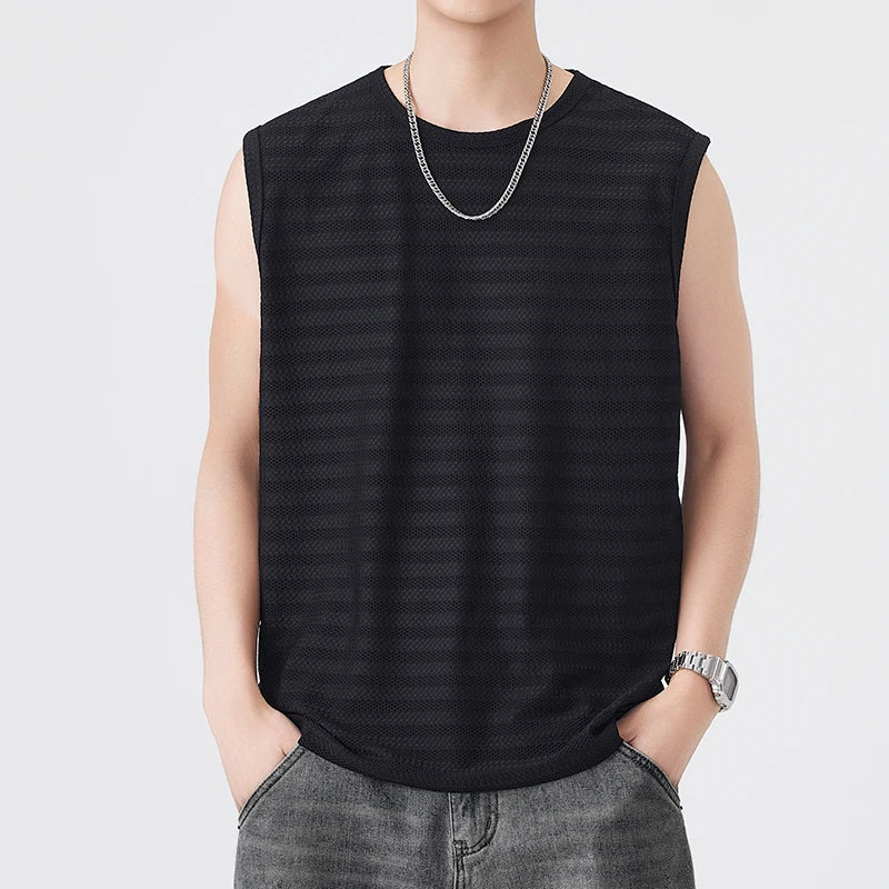2026 Men's Sexy Ice Silk Mesh Tank Tops Gym Stringer Bodybuilding Sleeveless Fitness Male Muscle Quick Dry Singlets Vest T-Shirt