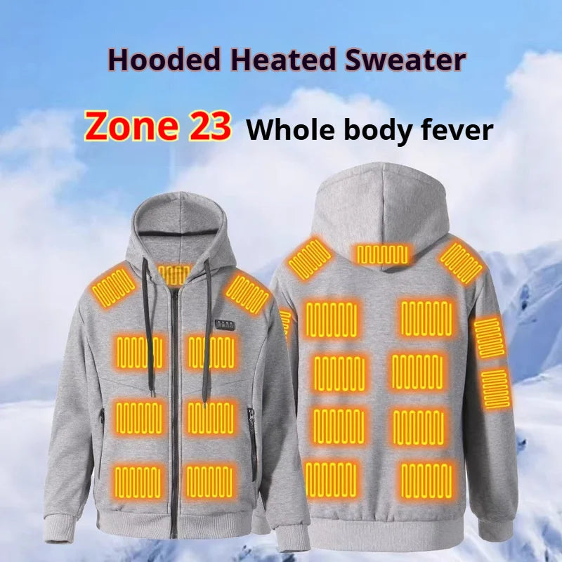 Heated Hoodie 23 Zones Heating Carbon Fiber 3 Temp Settings Winter Warm Unisex Zip-Up Smart Heated Sweatshirt Autumn Winter - ATFH