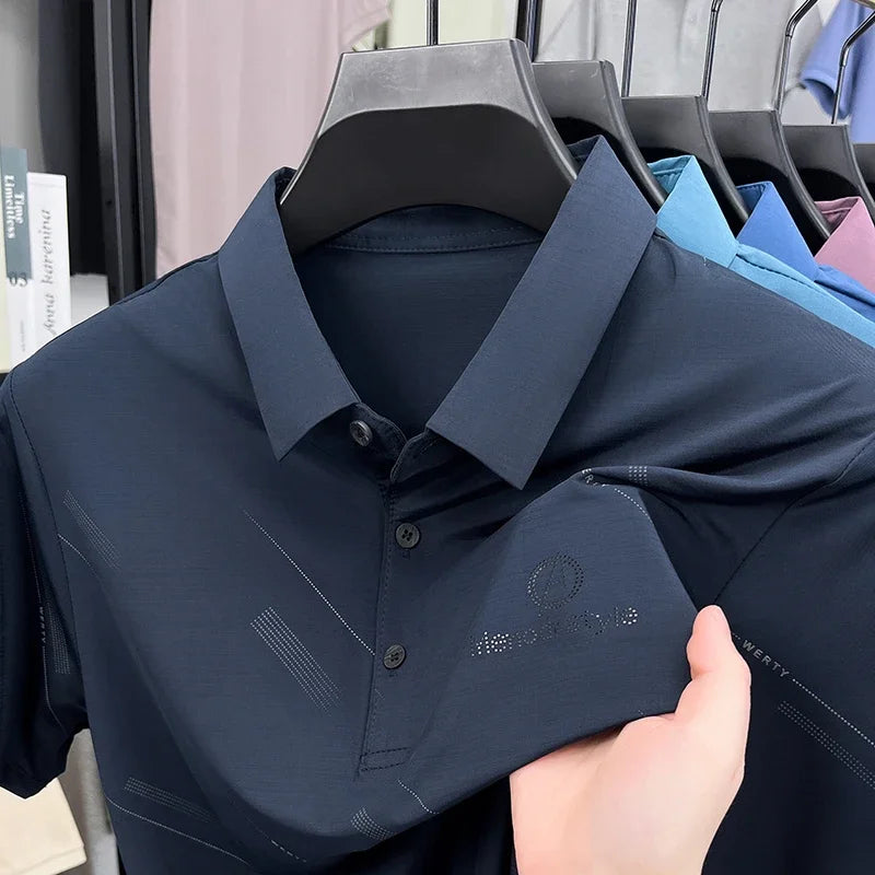 Mens Business Casual Printed Polo Shirt Short Sleeve Lightweight Fabric Comfortable Fit Suitable For Work And Daily Outings