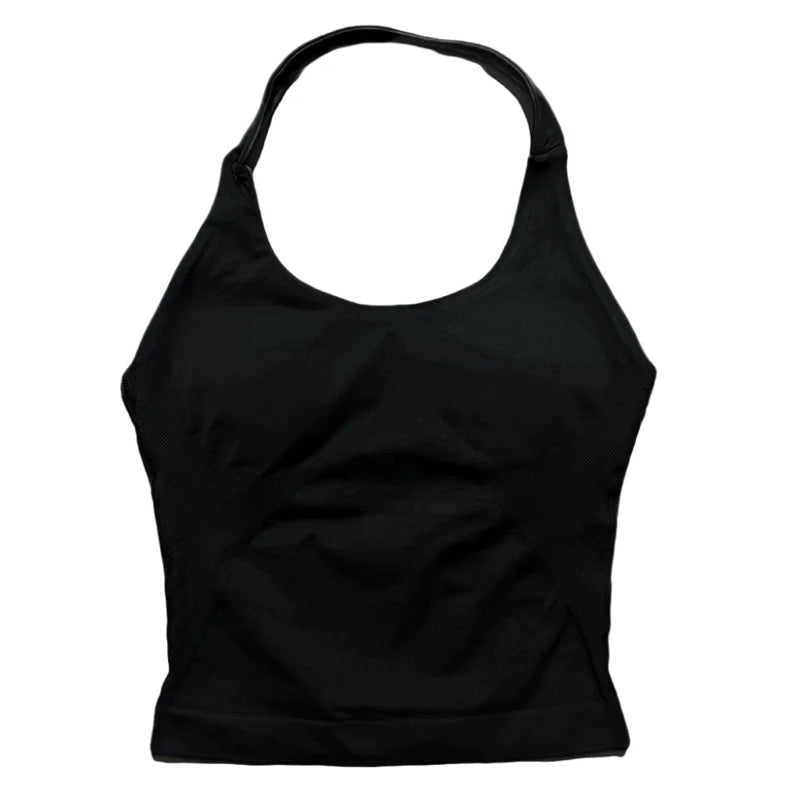 Sports Gym Halter Top Woman Seamless Yoga Tank Removable Chest Pad Push-up Sports Vest Fitness Workout Running Tops - ATFH