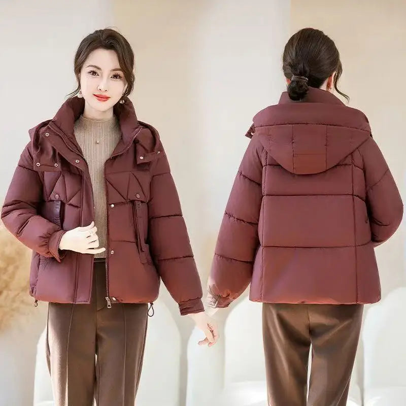 Fashion Winter Parka Short Women Cotton Padded Jackets 2025 New Casual Thick Warm Hooded Coat Zippers Loose Female Outwear