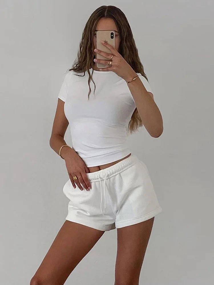 Spring New Short Sleeve T-Shirt Women Solid Simple Casual Soft All-Match Hot Basic Crop Tops Tees Summer Fashion - ATFH