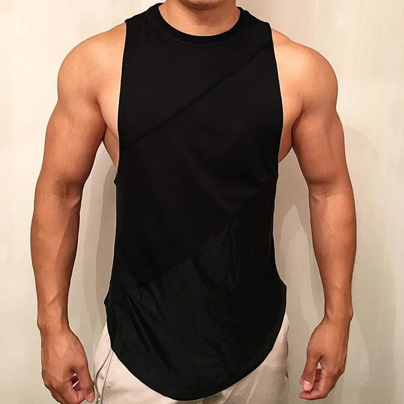 White Sporty Tank Tops Men Gym Fitness Workout Sleeveless Male Stringer Singlets Summer Casual Solid Color Loose Undershirt
