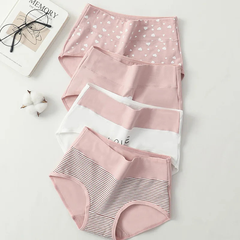 4Pcs Cotton Women Panties High Waist Body Shaper Underwear Print Ladies Briefs Plus Size Sexy Panty Breathable Female Lingerie