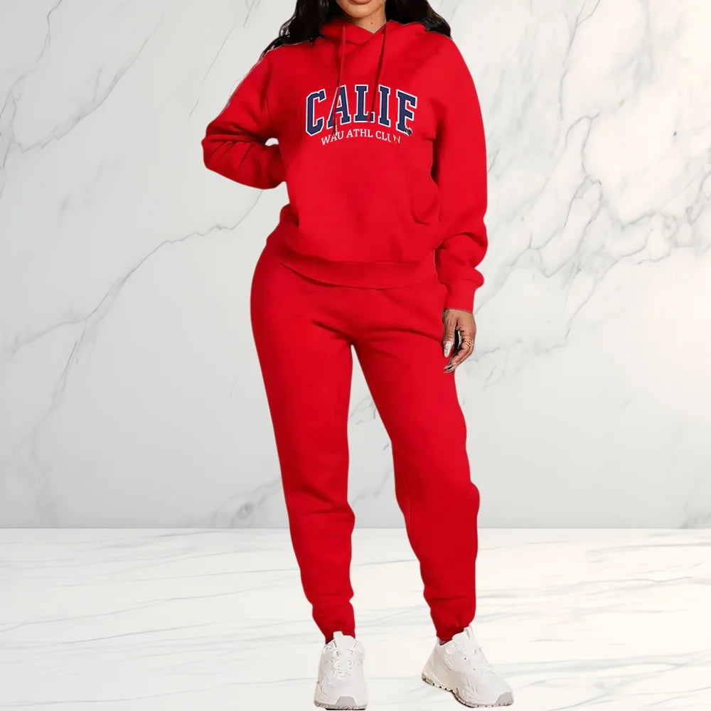 Women's Sets Hoodies Pants 2 Piece Outfits Aesthetic Sportswear Sweatsuit Graphic Letter Print Plus Size Pink Tracksuit Pant Set - ATFH