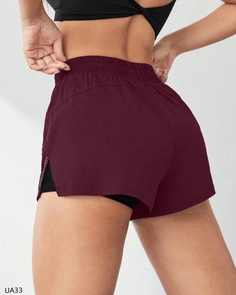 Women's High-Waisted Sports Shorts with Double-Layer Pocket Tight Fitting Slim Design for Running Quick Drying Tahsi Fashion House
