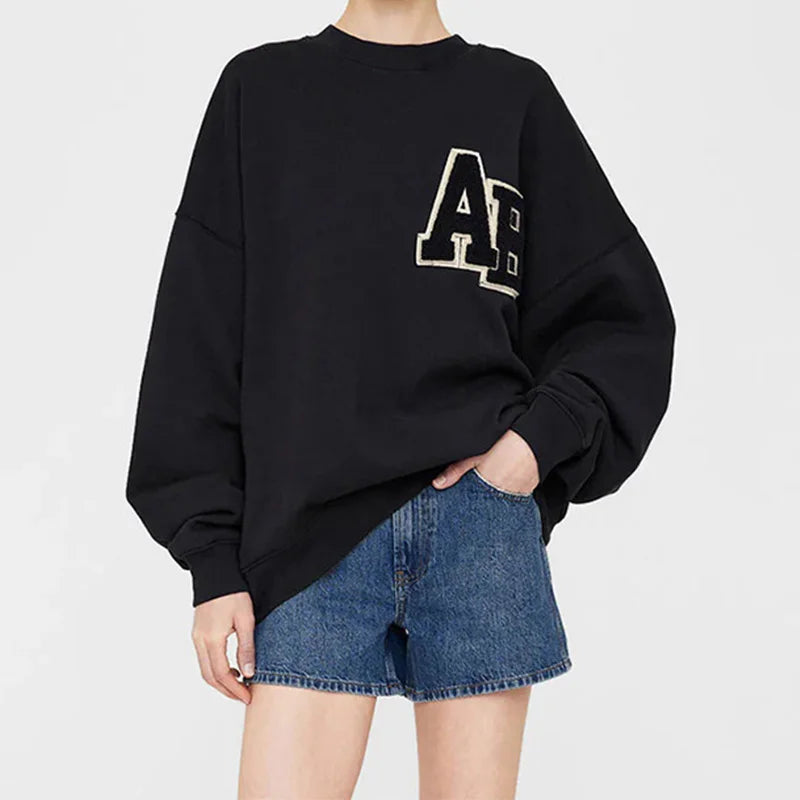 Autumn and winter North American niche AB classic letter hand cranked special embroidery fleece women's plus fleece hoodie - ATFH