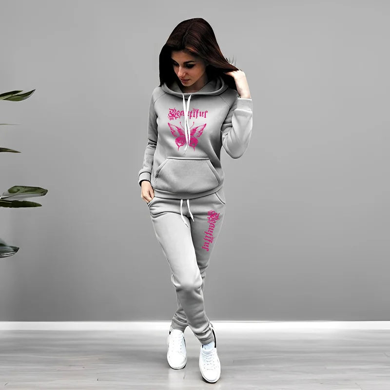 2025 Trendy Women's Tracksuit Set Solid Color Hoodie and Sweatpants Y2K Streetwear Outfit Autumn Winter Female Casual Sportswear