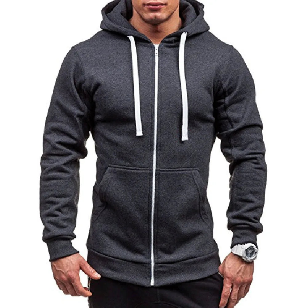 Casual Sweatshirt Zip Hooded Sweatshirt Jacket Mens Solid Colour Cardigan Hooded Jackets Spring Autumn Male Tops - ATFH