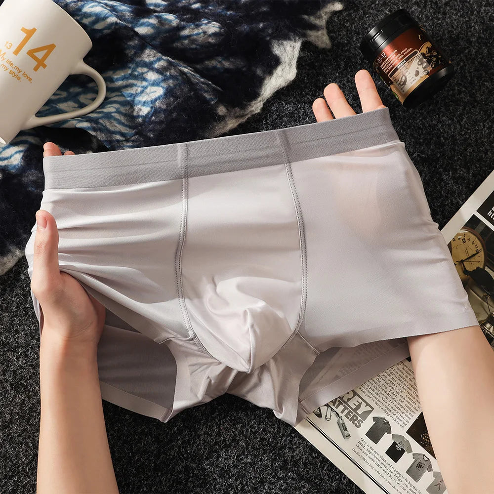 1/3PCS Summer Ultra-thin Ice Silk Man Underwear Breathable Antibacterial Mesh Crotch Boxers High Elastic Seamless Men's Panties