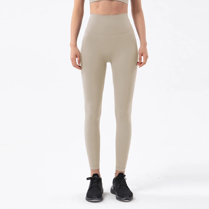 SOISOU Nylon Yoga Pants Gym Leggings Women Girl Fitness Soft Tights High Waist Elastic Breathable No T Line Sports Pants - ATFH