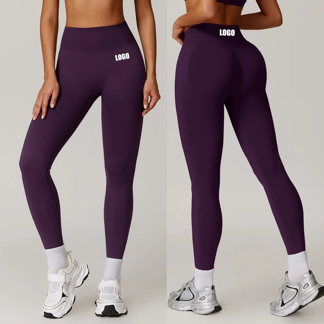Customized LOGO women's peach buttocks seamless belly tight yoga pants running sports quick-drying fitness trousers - ATFH